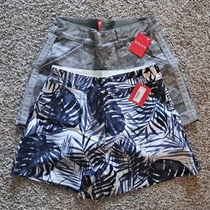 2 Pairs NWT SPANX On The Go Shorts 4" Tropical Palm and Camo Print Size XS
